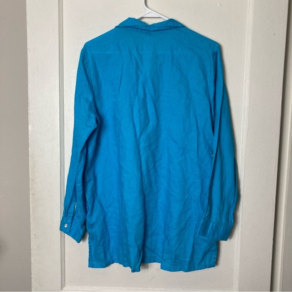 Symple NYC light blue 100% linen button up shirt womens L lagenlook - Picture 8 of 9
